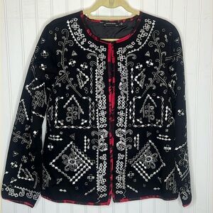 Notations Crew Hand Beaded Embroidered Black Jacket Size Medium